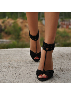 Horgolt mezítlábas fekete lábfejdísz 