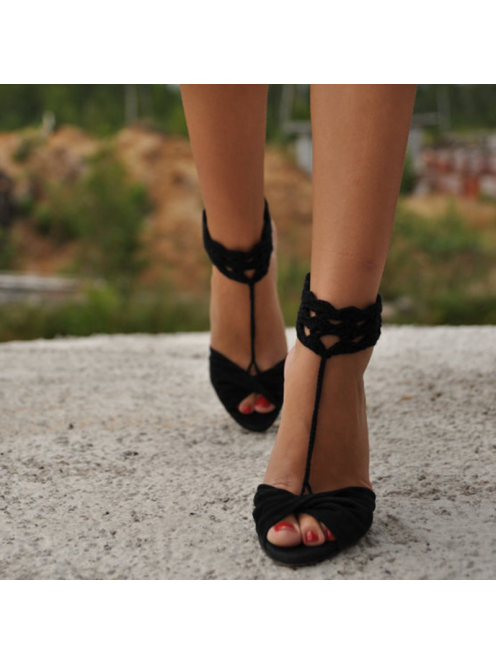 Horgolt mezítlábas fekete lábfejdísz 