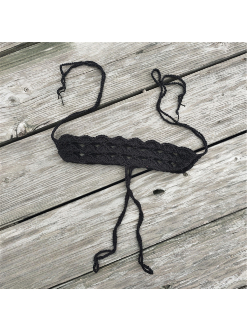 Horgolt mezítlábas fekete lábfejdísz 