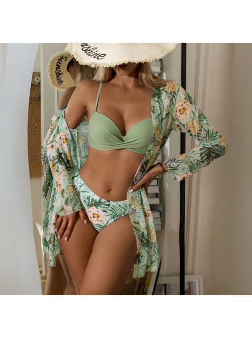Pastel Paradise - 2 részes bikini szett strandkimonóval -  Világoszöld