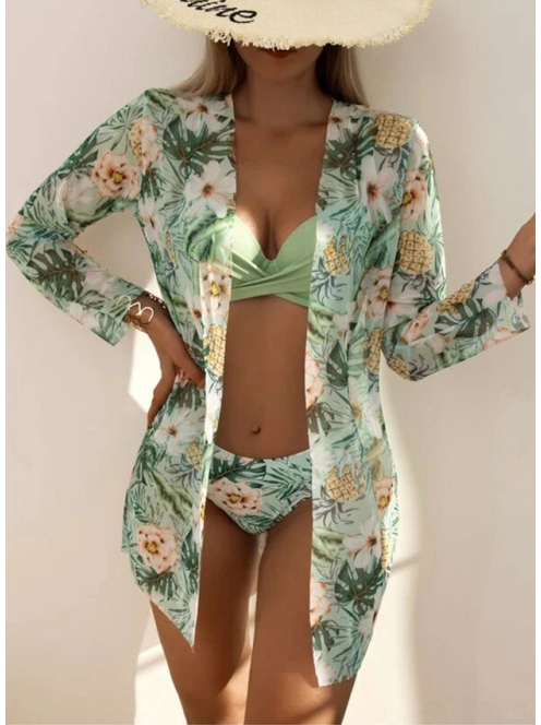 Pastel Paradise - 2 részes bikini szett strandkimonóval -  Világoszöld