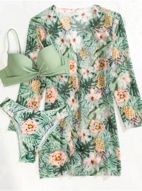 Pastel Paradise - 2 részes bikini szett strandkimonóval -  Világoszöld