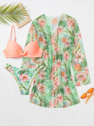 Pastel Paradise - 2 részes bikini szett strandkimonóval -  Barackrózsaszín