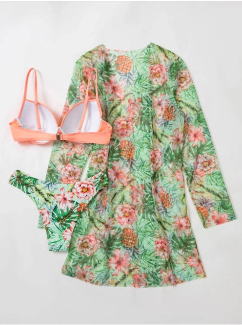 Pastel Paradise - 2 részes bikini szett strandkimonóval -  Barackrózsaszín