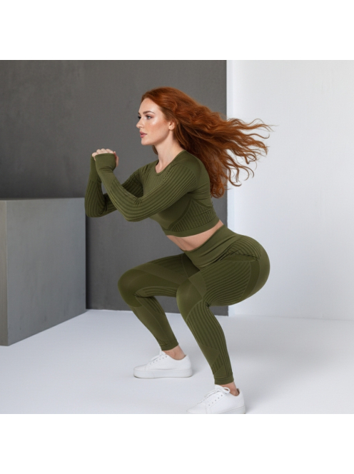 Second Skin 2 részes hosszú ujjú edzőszett (olivazöld)