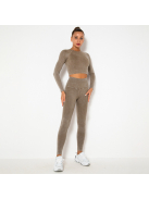 OnDuty női Fitness Edzőszett | Leggings & Hosszú Ujjú, Fitness felső (tejeskávé)