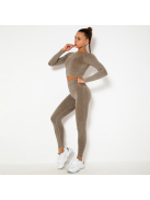 OnDuty női Fitness Edzőszett | Leggings & Hosszú Ujjú, Fitness felső (tejeskávé)