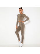 OnDuty női Fitness Edzőszett | Leggings & Hosszú Ujjú, Fitness felső (tejeskávé)