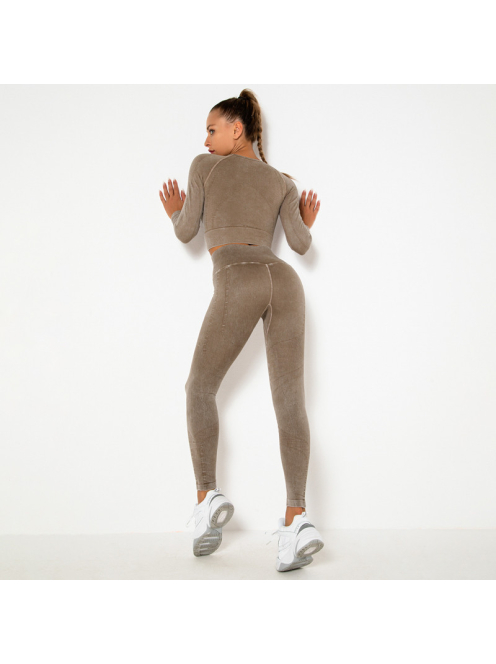 OnDuty női Fitness Edzőszett | Leggings & Hosszú Ujjú, Fitness felső (tejeskávé)