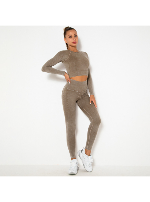 OnDuty női Fitness Edzőszett | Leggings & Hosszú Ujjú, Fitness felső (tejeskávé)