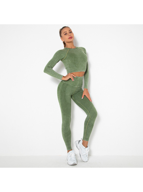 OnDuty női Fitness Edzőszett | Leggings & Hosszú Ujjú, Fitness felső (pisztácia zöld)