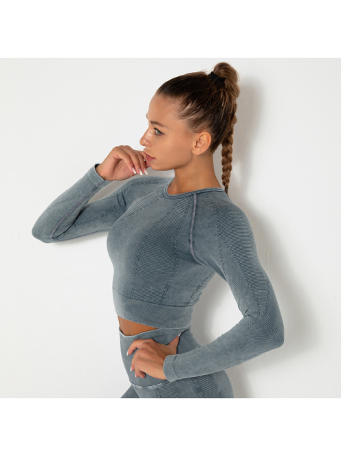 OnDuty női Fitness Edzőszett | Leggings & Hosszú Ujjú, Fitness felső (kékesszürke)