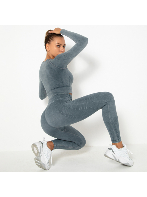 OnDuty női Fitness Edzőszett | Leggings & Hosszú Ujjú, Fitness felső (kékesszürke)