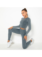 OnDuty női Fitness Edzőszett | Leggings & Hosszú Ujjú, Fitness felső (kékesszürke)