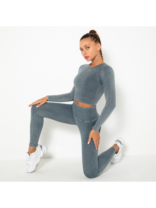 OnDuty női Fitness Edzőszett | Leggings & Hosszú Ujjú, Fitness felső (kékesszürke)