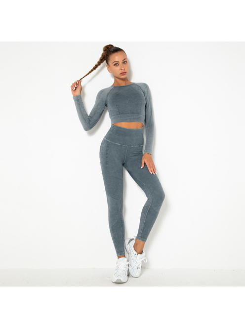 OnDuty női Fitness Edzőszett | Leggings & Hosszú Ujjú, Fitness felső (kékesszürke)