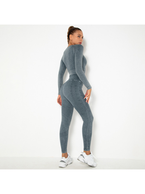 OnDuty női Fitness Edzőszett | Leggings & Hosszú Ujjú, Fitness felső (kékesszürke)