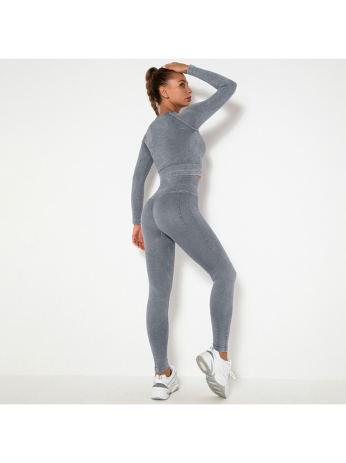 OnDuty női Fitness Edzőszett | Leggings & Hosszú Ujjú, Fitness felső (acélszürke)