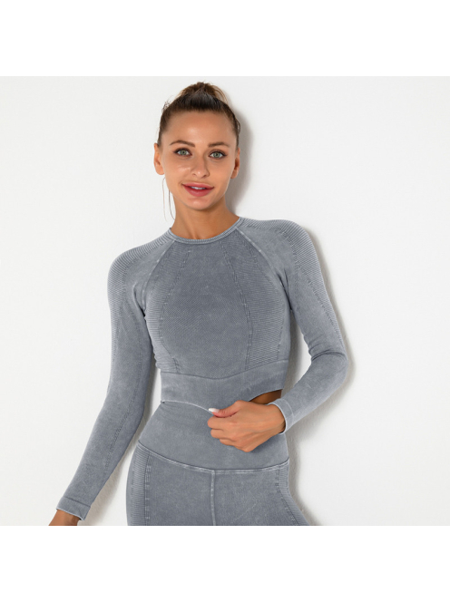 OnDuty női Fitness Edzőszett | Leggings & Hosszú Ujjú, Fitness felső (acélszürke)