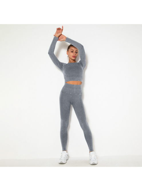 OnDuty női Fitness Edzőszett | Leggings & Hosszú Ujjú, Fitness felső (acélszürke)