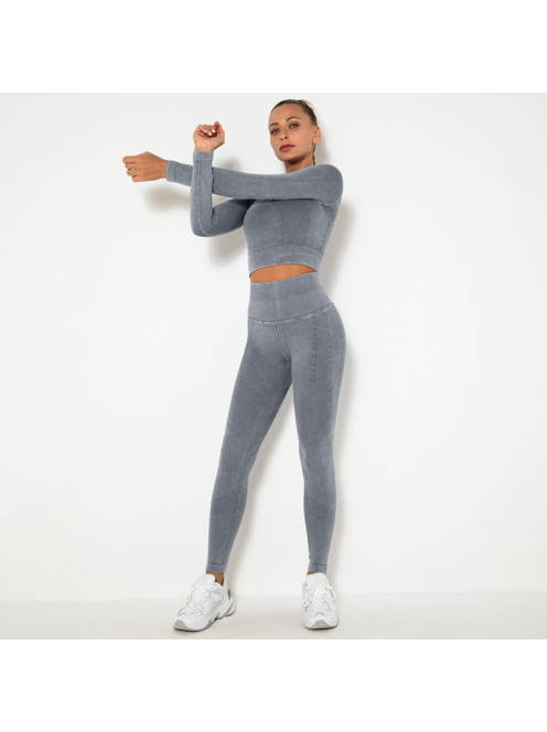 OnDuty női Fitness Edzőszett | Leggings & Hosszú Ujjú, Fitness felső (acélszürke)