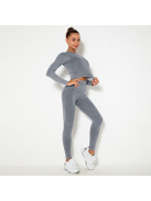 OnDuty női Fitness Edzőszett | Leggings & Hosszú Ujjú, Fitness felső (acélszürke)
