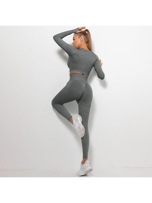 Bubble Butt női Fitness Edzőszett | Leggings & Hosszú Ujjú, Fitness felső (grafitszürke)