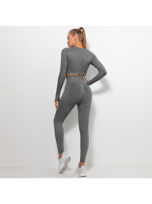 Bubble Butt női Fitness Edzőszett | Leggings & Hosszú Ujjú, Fitness felső (grafitszürke)