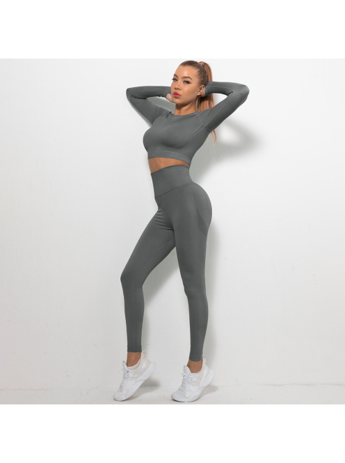 Bubble Butt női Fitness Edzőszett | Leggings & Hosszú Ujjú, Fitness felső (grafitszürke)