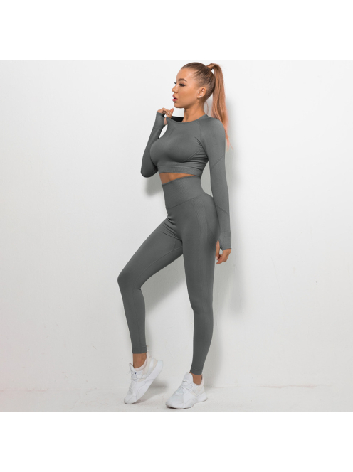 Bubble Butt női Fitness Edzőszett | Leggings & Hosszú Ujjú, Fitness felső (grafitszürke)