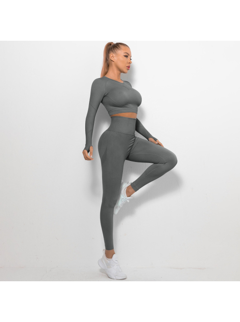Bubble Butt női Fitness Edzőszett | Leggings & Hosszú Ujjú, Fitness felső (grafitszürke)