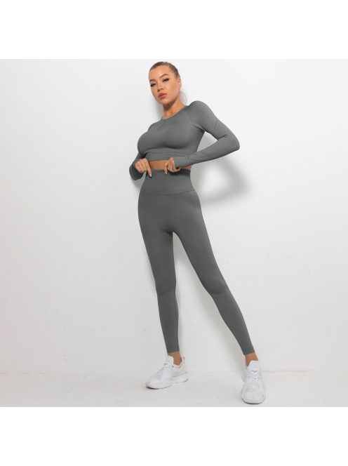 Bubble Butt női Fitness Edzőszett | Leggings & Hosszú Ujjú, Fitness felső (grafitszürke)