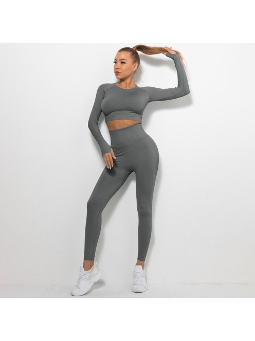 Bubble Butt női Fitness Edzőszett | Leggings & Hosszú Ujjú, Fitness felső (grafitszürke)