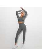 Bubble Butt női Fitness Edzőszett | Leggings & Hosszú Ujjú, Fitness felső (grafitszürke)