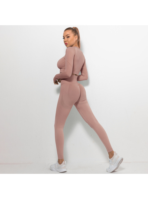 Bubble Butt női Fitness Edzőszett | Leggings & Hosszú Ujjú, Fitness felső (rosegold)