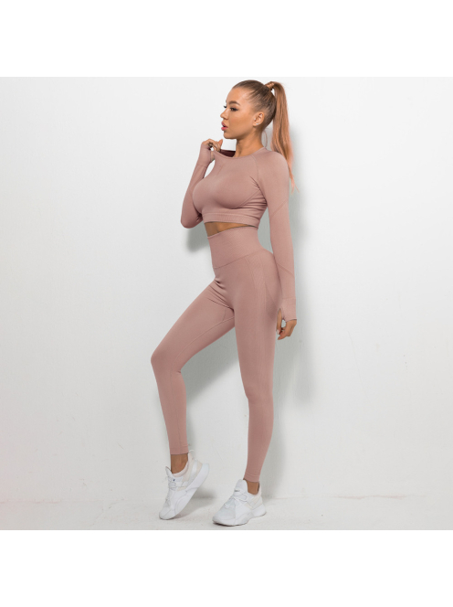 Bubble Butt női Fitness Edzőszett | Leggings & Hosszú Ujjú, Fitness felső (rosegold)