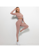 Bubble Butt női Fitness Edzőszett | Leggings & Hosszú Ujjú, Fitness felső (rosegold)