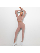 Bubble Butt női Fitness Edzőszett | Leggings & Hosszú Ujjú, Fitness felső (rosegold)