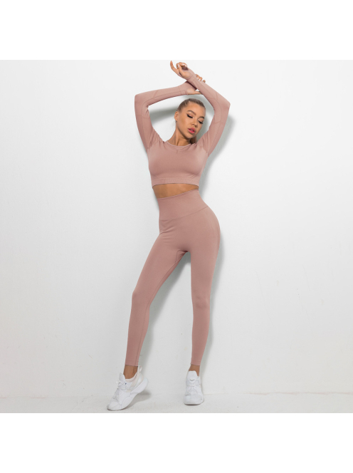 Bubble Butt női Fitness Edzőszett | Leggings & Hosszú Ujjú, Fitness felső (rosegold)