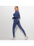 Bubble Butt női Fitness Edzőszett | Leggings & hosszú ujjú felső (indigókék)