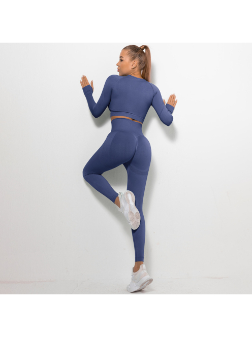 Bubble Butt női Fitness Edzőszett | Leggings & Hosszú Ujjú, Fitness felső (indigókék)