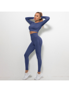 Bubble Butt női Fitness Edzőszett | Leggings & Hosszú Ujjú, Fitness felső (indigókék)