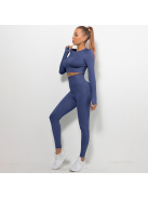 Bubble Butt női Fitness Edzőszett | Leggings & Hosszú Ujjú, Fitness felső (indigókék)