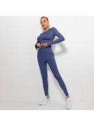 Bubble Butt női Fitness Edzőszett | Leggings & Hosszú Ujjú, Fitness felső (indigókék)