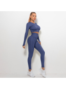 Bubble Butt női Fitness Edzőszett | Leggings & Hosszú Ujjú, Fitness felső (indigókék)