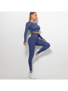 Bubble Butt női Fitness Edzőszett | Leggings & Hosszú Ujjú, Fitness felső (indigókék)