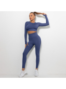 Bubble Butt női Fitness Edzőszett | Leggings & Hosszú Ujjú, Fitness felső (indigókék)