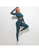 Bubble Butt női Fitness Edzőszett | Leggings & Hosszú Ujjú, Fitness felső (méregzöld)