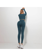 Bubble Butt női Fitness Edzőszett | Leggings & Hosszú Ujjú, Fitness felső (méregzöld)