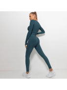 Bubble Butt női Fitness Edzőszett | Leggings & Hosszú Ujjú, Fitness felső (méregzöld)